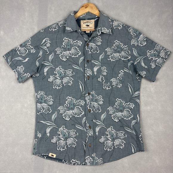 Western Aloha Other - Western Aloha Shirt Mens Large Blue Gray Floral Hawaiian Button Up Casual Beach